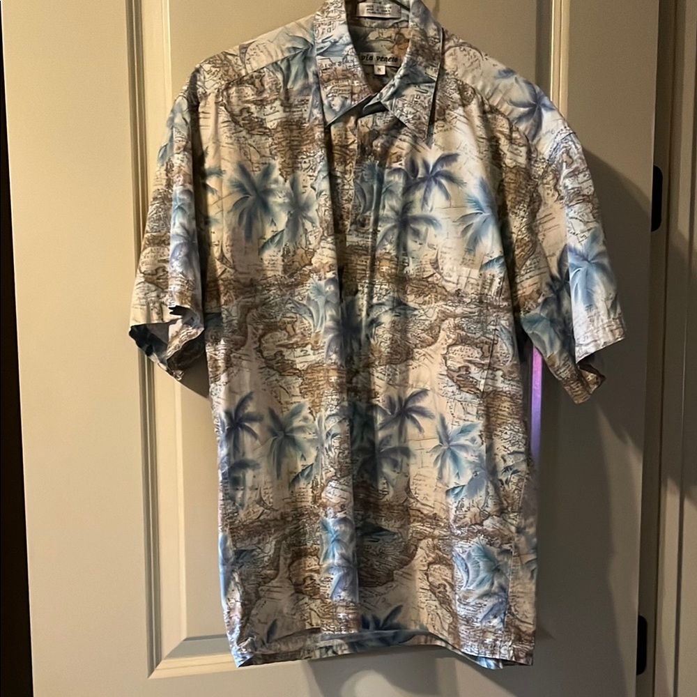 Tropical Print Men's Short Sleeve Shirt from Via Veneto, Size M, 100% Cotton